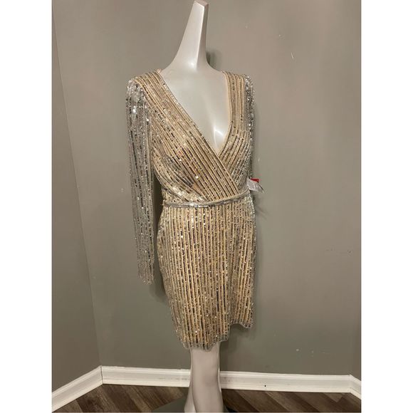 MAC DUGGAL LONG SLEEVE SEQUINED MINI DRESS - Picture 5 of 9